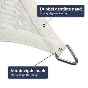 Detail van een hoek van het schaduwdoek in wit