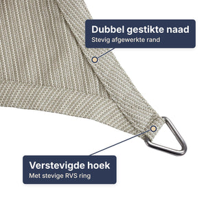 Detail van een hoek van het schaduwdoek in zand