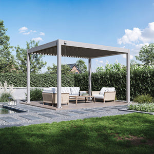 Orion 300 x 400 overkapping sand sfeerimpressie vanuit schuine hoek