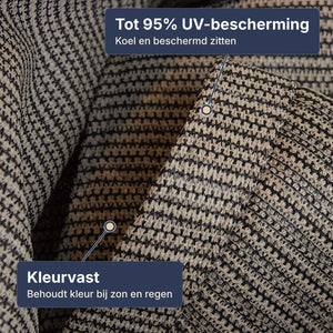 Het schaduwdoek in taupe van dichtbij