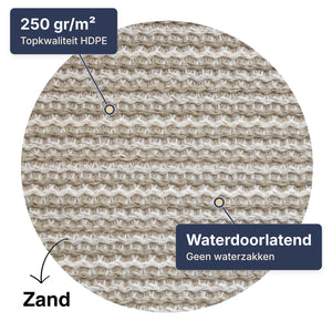 Close-up van het HDPE-weefsel van het schaduwdoek in zand