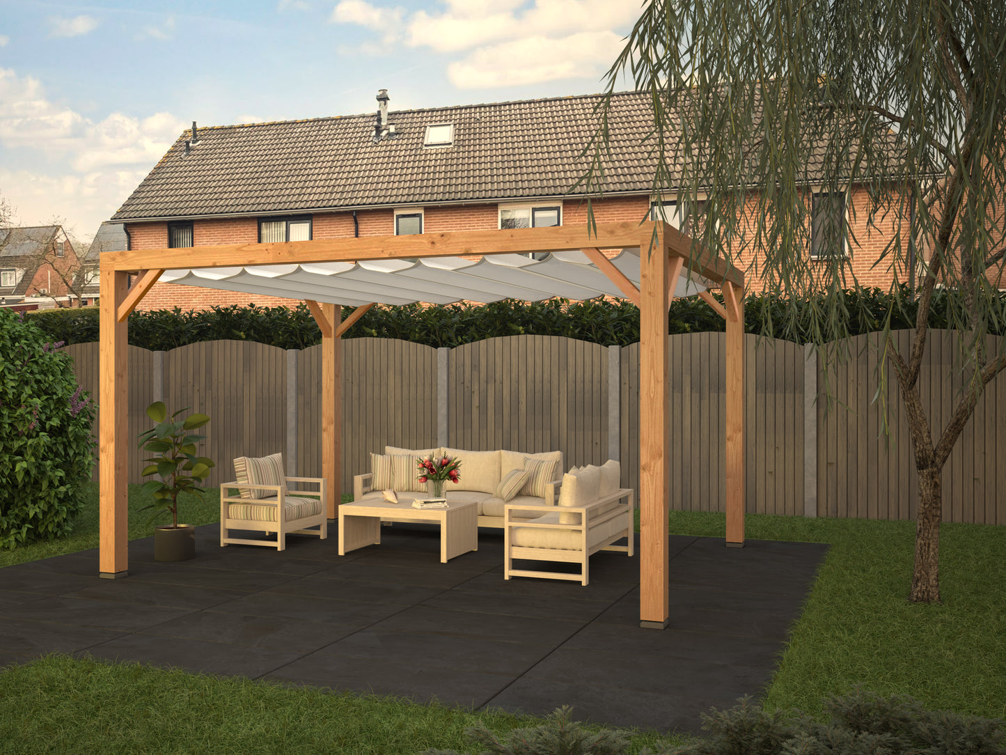 Pergola met harmonicadoek en bevestigingsset 3,24x3,24