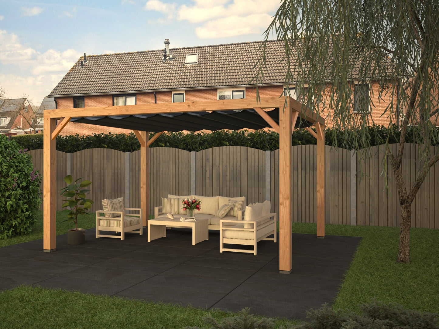 Pergola met harmonicadoek en bevestigingsset 3,24x3,24