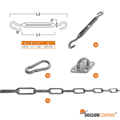 Vrijstaand - Complete bevestigingsset M10 voor driehoekig schaduwdoek