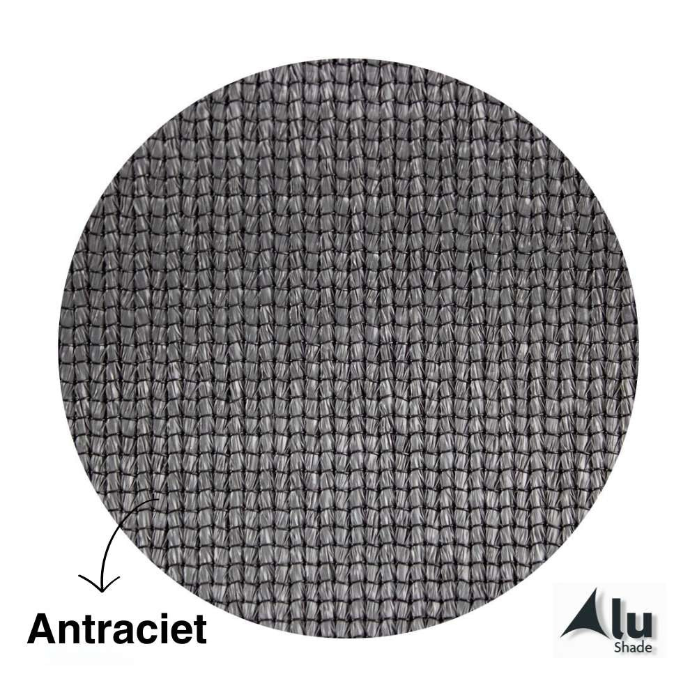 Detail van het materiaal van een antraciet harmonicadoek