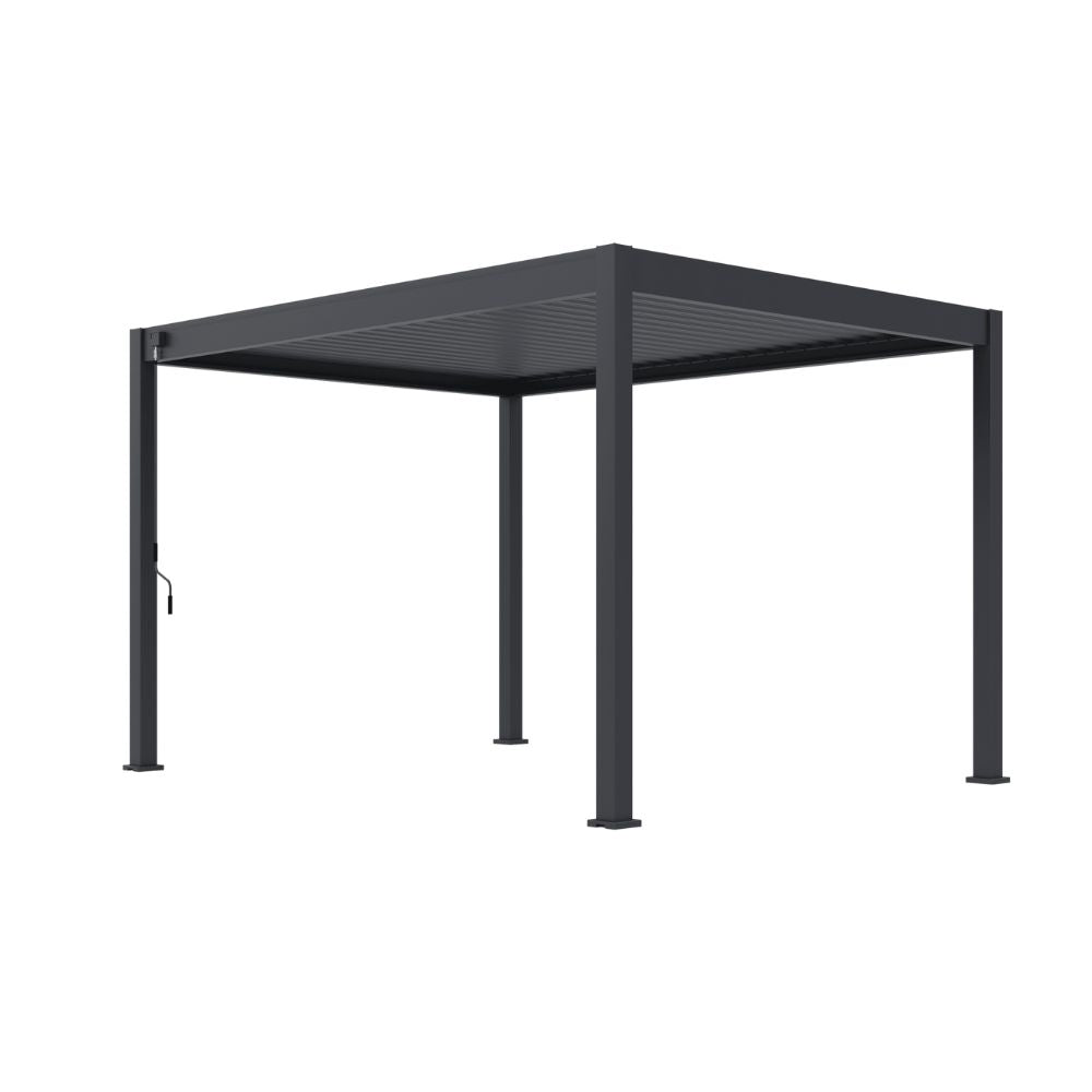 Lamellen overkapping van 3x3.6 meter in antraciet, vooraanzicht