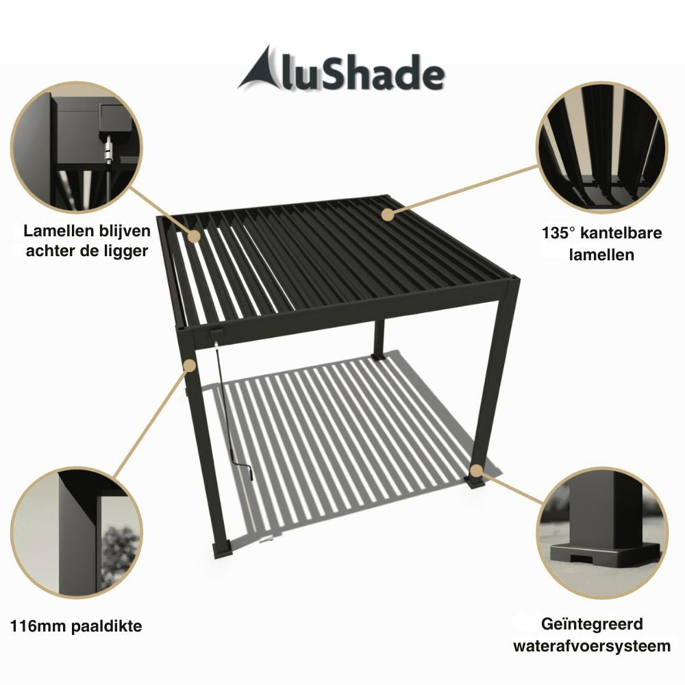 Voordelen van een lamellen overkapping antraciet van AluShade