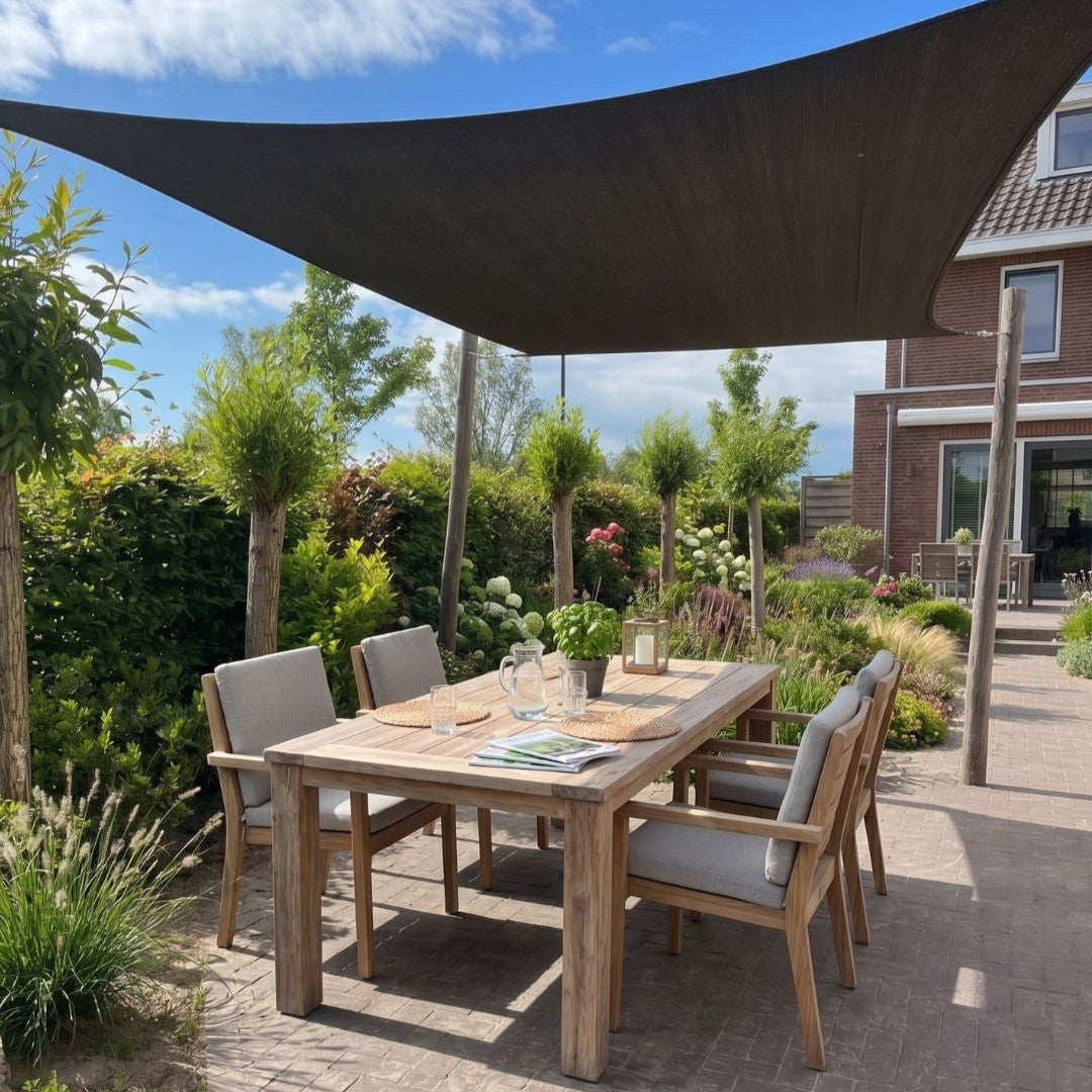 Schaduwdoek rechthoek 4x5 met palen & bevestiging