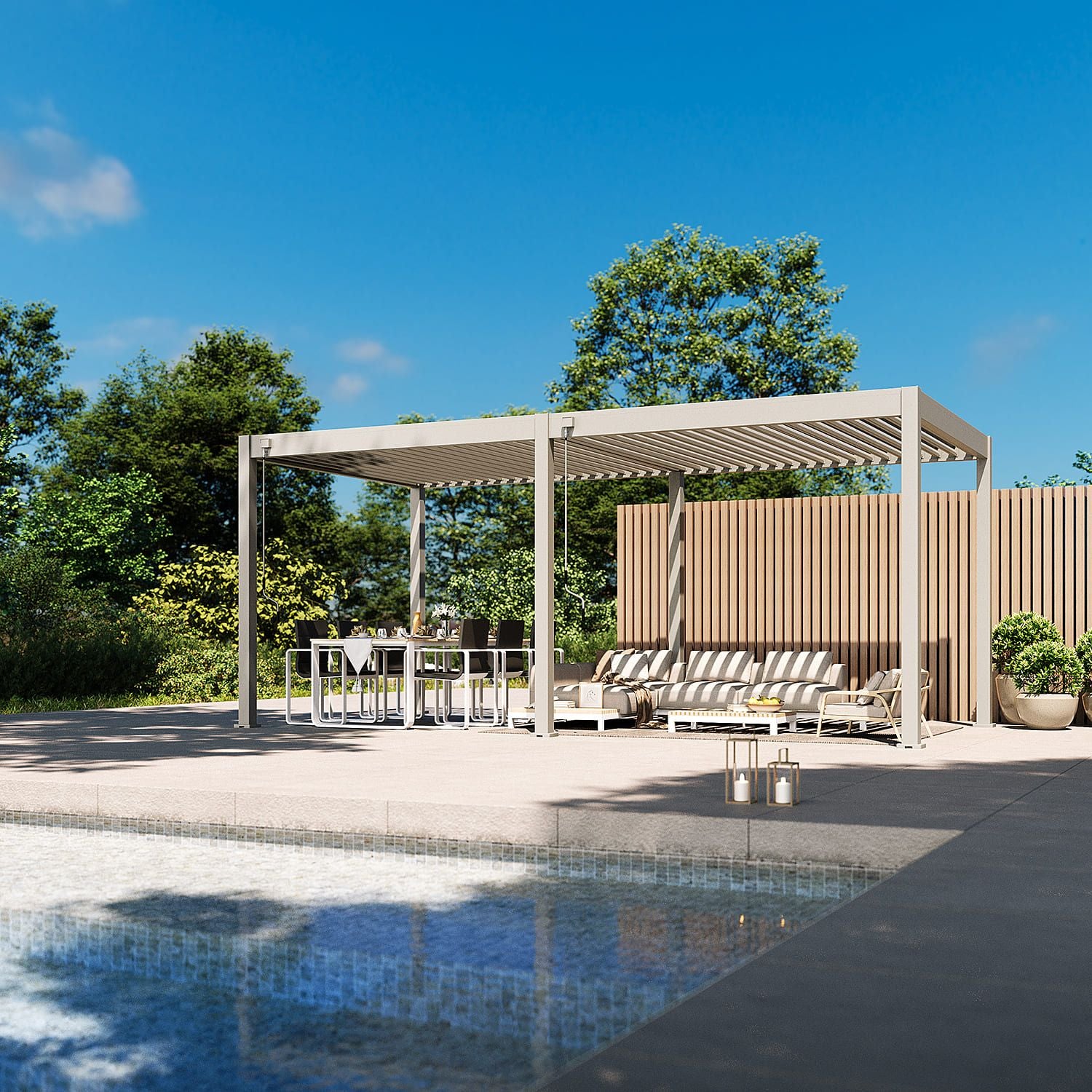 Orion Comfort lamellen overkapping 3x6 sand op terras