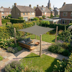 Schaduwdoek vierkant 5x5 met palen & bevestiging