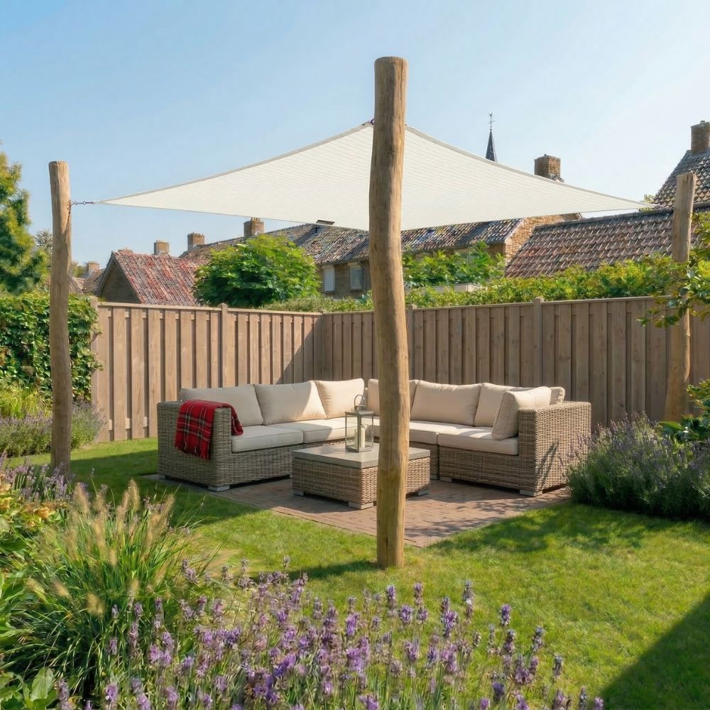 Schaduwdoek vierkant 5x5 met palen & bevestiging