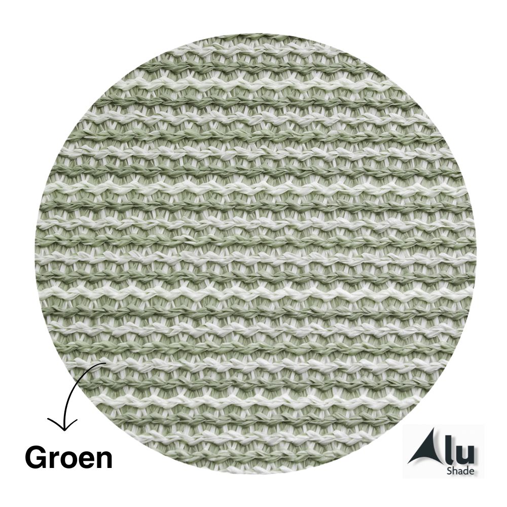 Detailfoto van het HDPE materiaal van een groen schaduwdoek