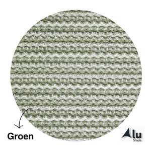 Detailfoto van het HDPE materiaal van een groen schaduwdoek