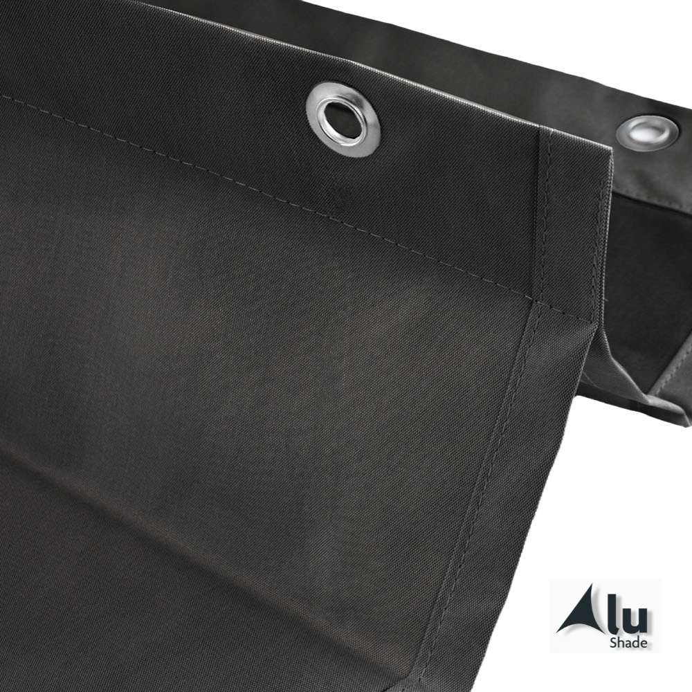 Detail van de rand van een waterdicht harmonicadoek, soft black