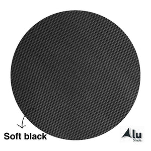 Detail van het waterdichte HDPE materiaal van een soft black harmonicadoek