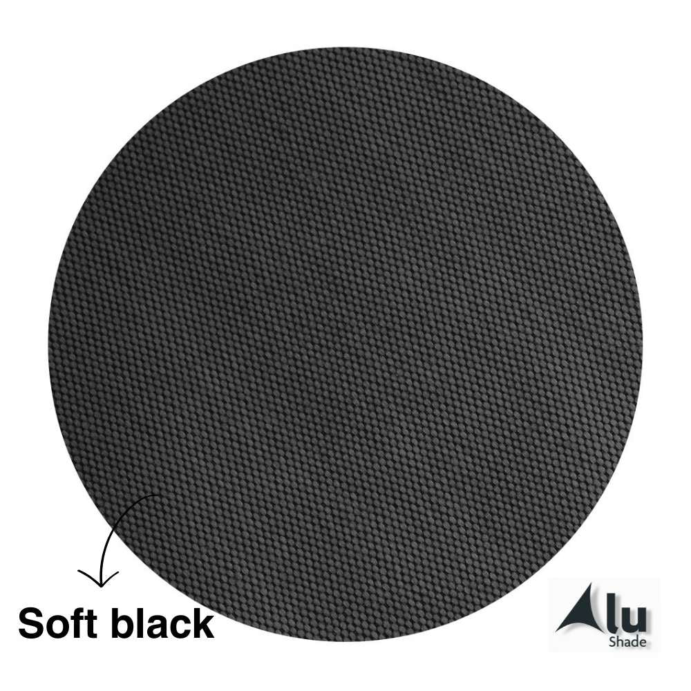 Detail van het waterdichte HDPE materiaal van een soft black harmonicadoek