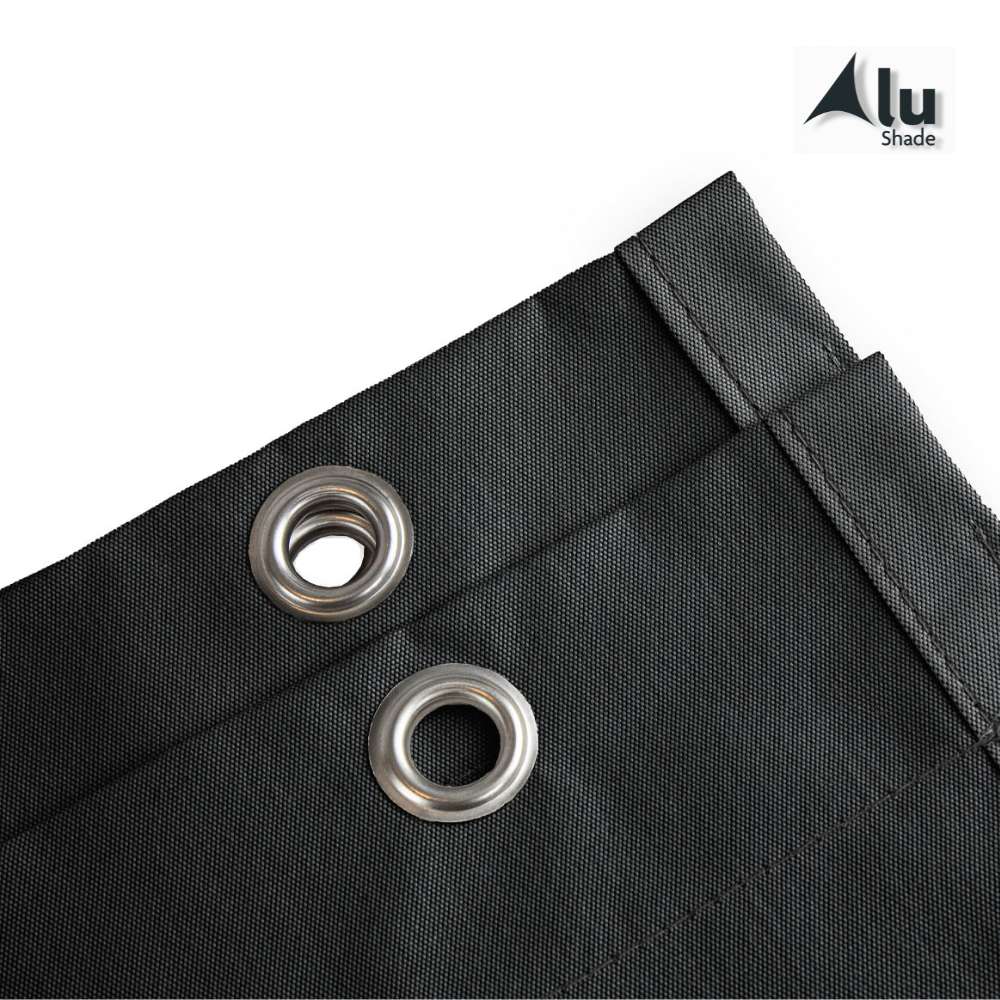 Detail van de ogen van een waterdicht harmonicadoek, soft black