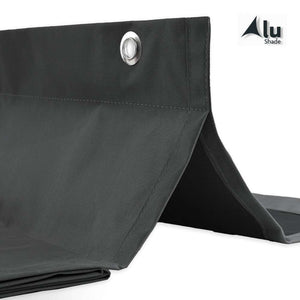 Detail van de vouw van een waterdicht harmonicadoek, soft black