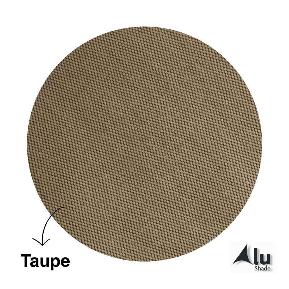 Detail van het waterdichte HDPE materiaal van een taupe harmonicadoek