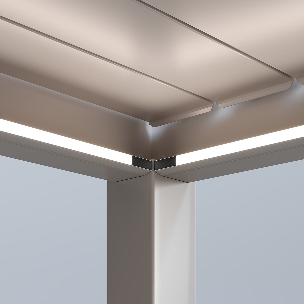 LED-kit kiezelgrijs geïntegreerd in het frame van de lamellenoverkapping