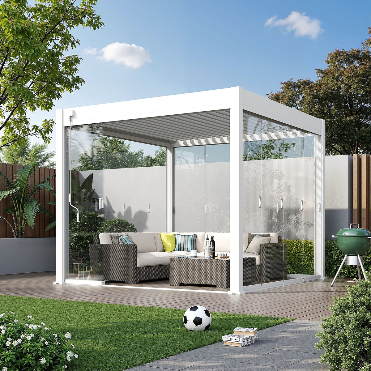 Orion glazen wand wit sfeerbeeld 3 meter in de tuin