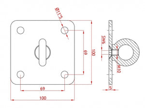 RVS plaat met draaibaar oog