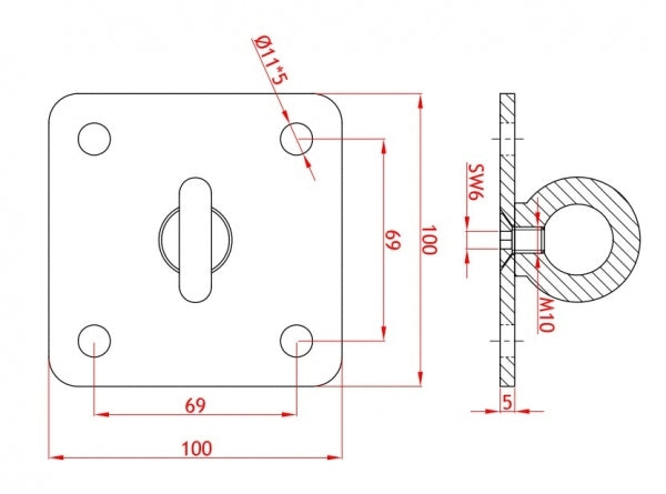 RVS plaat met draaibaar oog