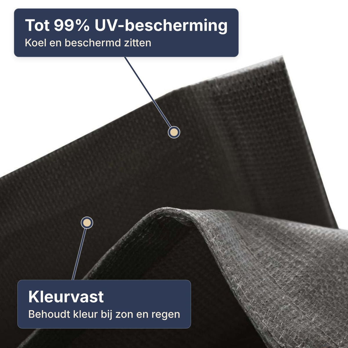 Waterdicht schaduwdoek driehoek 5x5x5 meter met palen en bevestiging, grijs